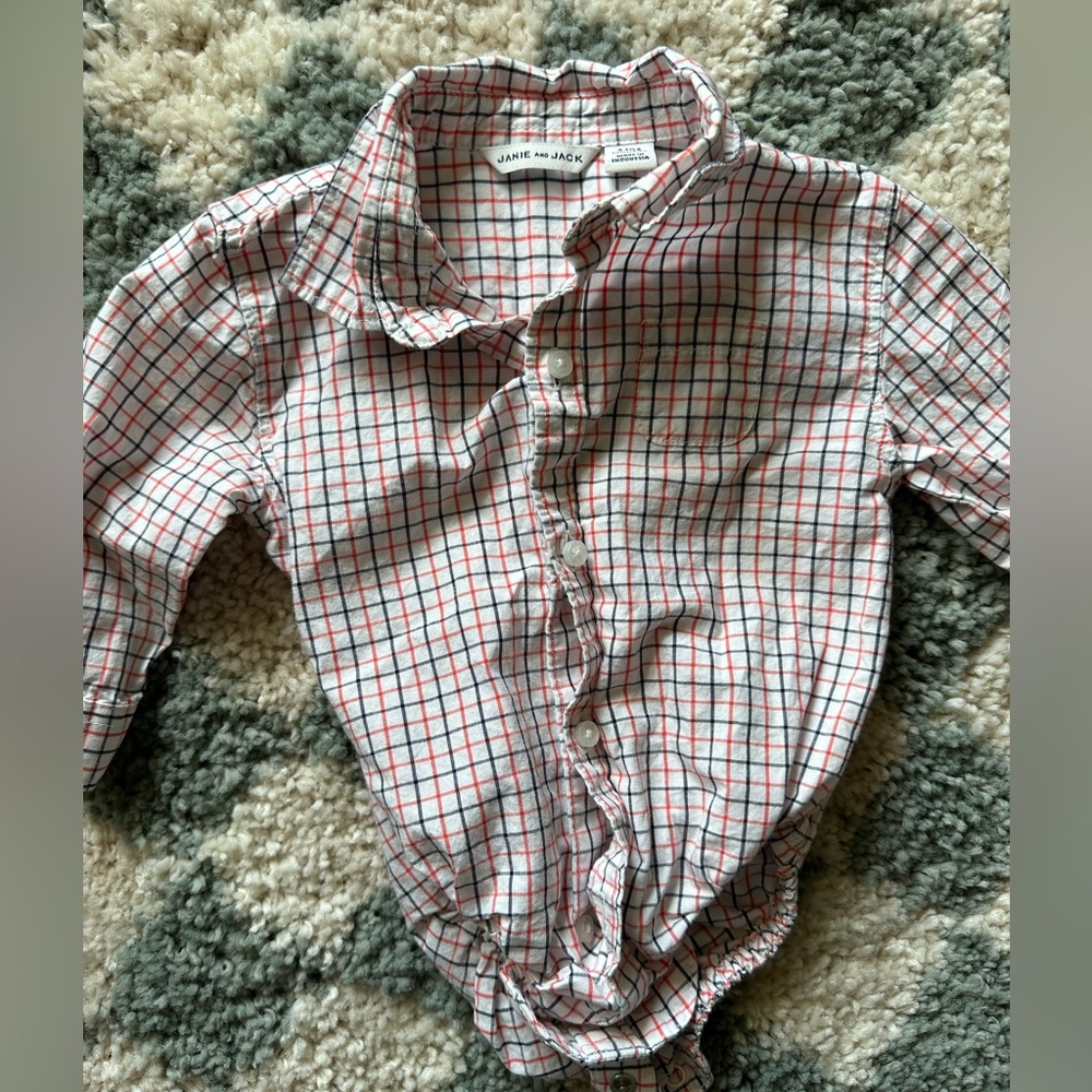 Red and black striped Janie and Jack bodysuit dress shirt baby